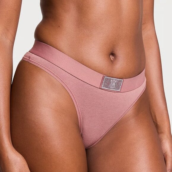 Victoria's Secret Logo Cotton Shine Patch Thong Panty Pretty Vintage Rose M NEW - Picture 3 of 7
